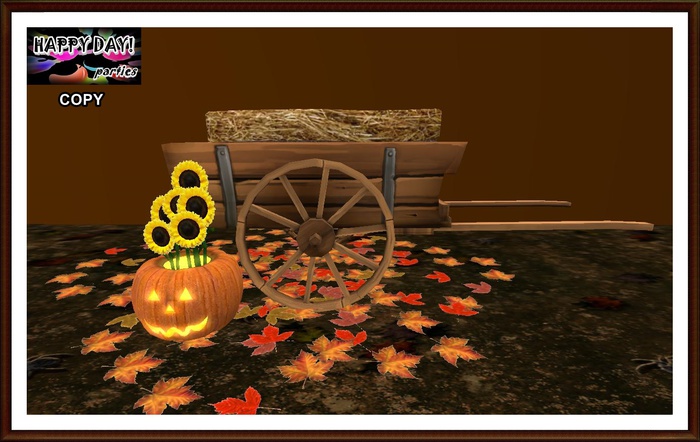 Halloween - Autumn - Pumpkins Sunflowers Cart Bale