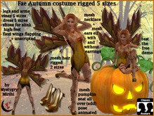 Fae Autumn winged elf orange leaves dress pumpkin mesh rigged