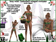 Tinkerbell 2 green winged costume fitmesh slink physique hourglass maitreya ebody,flexi flapping wings,updo mesh hair