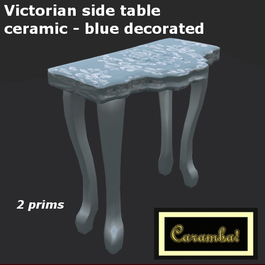 Victorian side table - ceramic blue decorated