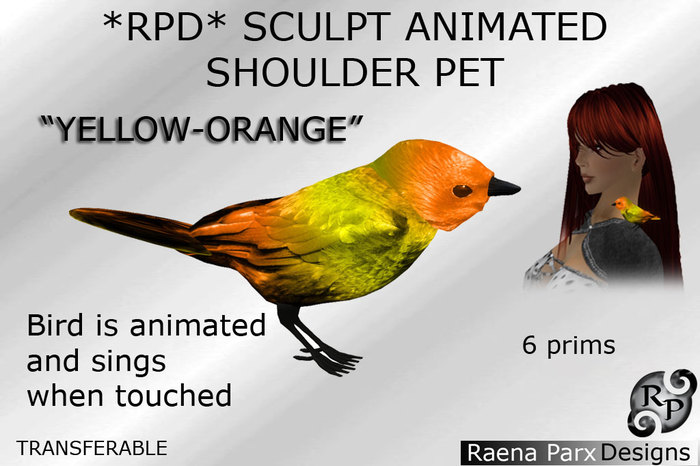 SCULPT ANIMATED SHOULDER PET: "YELLOW-ORANGE BIRD" - *RPD*