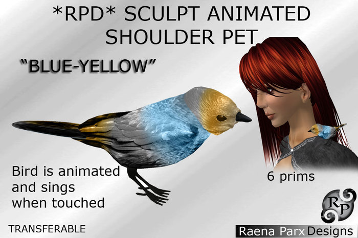 SCULPT ANIMATED SHOULDER PET: "BLUE-YELLOW BIRD" - *RPD*