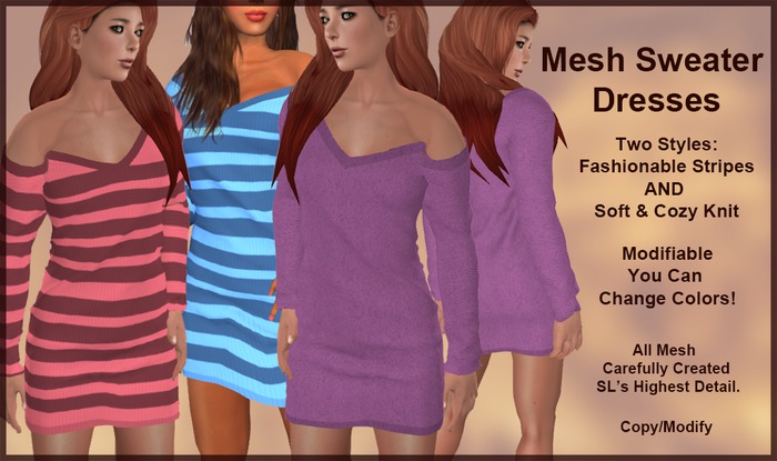 Chimera's Mesh Sweater Dresses (With Bold Stripes) - ON SALE!  Two Different Designs.