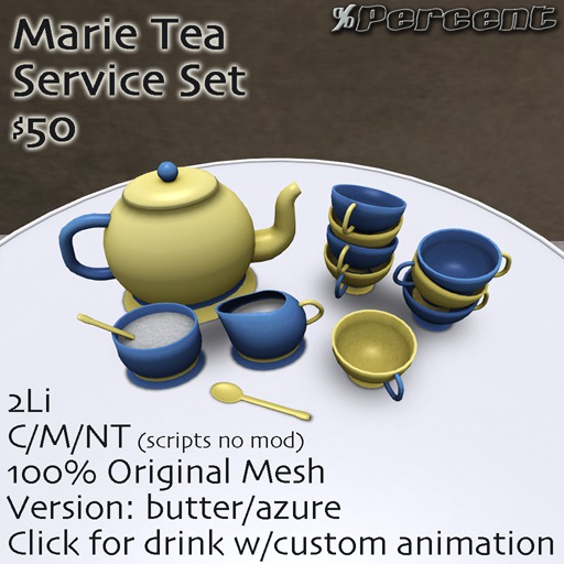 % Marie Tea Service Set (butter/azure) *MESH*