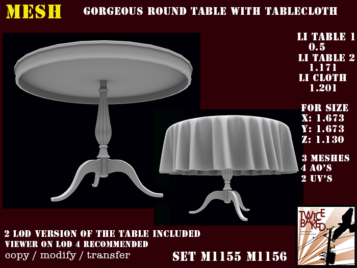 "TB" Round table w table cloth 1 M1155 M1156 MP