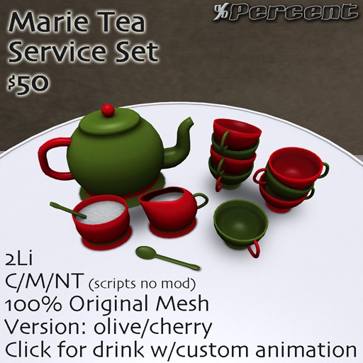 % Marie Tea Service Set (cherry/olive) *MESH*