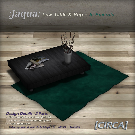 [CIRCA] - "Jaqua" - Low Table & Rug - In Emerald