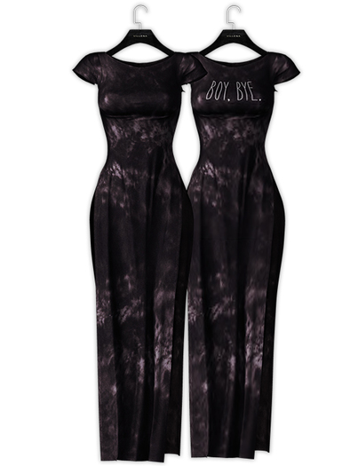Second Life Marketplace - .:villena:. - Split Maxi Dress - Bleach Tie Dye  Black