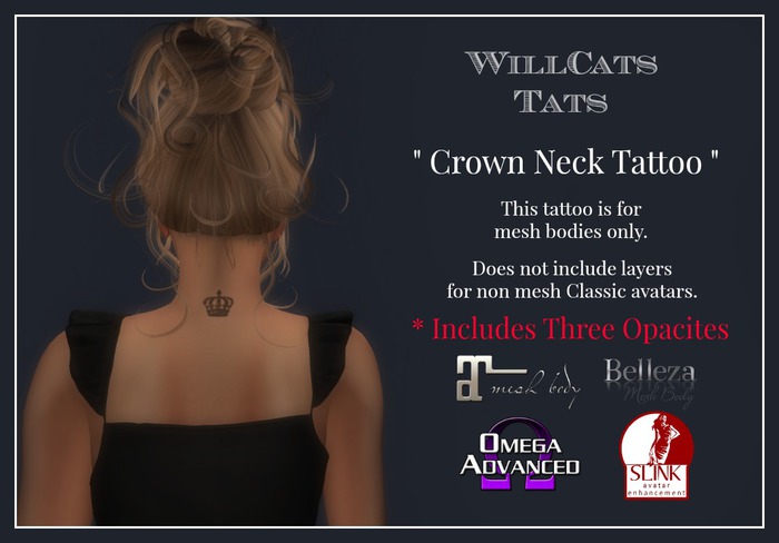 WillCat's Tats Free Crown Neck Tattoo