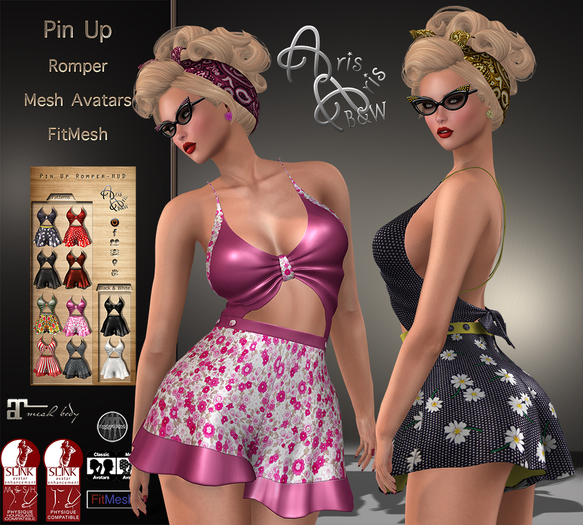 ***ArisAris/B&W~Gara61~Pin Up Romper~Maitreya, Slink, Fitmesh