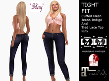 *BSASSY* TIGHT JEANS INDIGO AND LACE TIED TOP PINK
