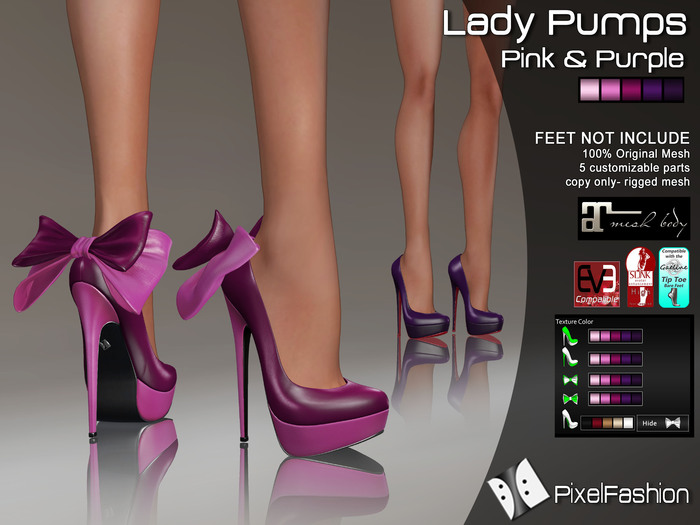 :)(: Lady Pumps - Pink & Purple  - Maitreya lara - slink high feet - EVE body mesh