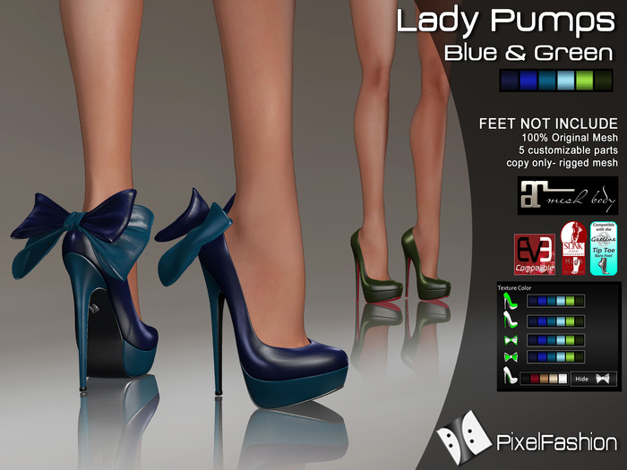 :)(: Lady Pumps - Blue & Green - Maitreya lara - slink high feet - EVE body mesh