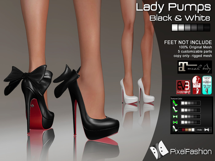 :)(: Lady Pumps - Black & White - Maitreya lara - slink high feet - EVE body mesh
