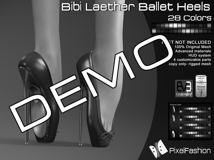  :)(: DEMO Bibi Leather Ballet Heels - All Colors - Slink Pointe Feet - Gaeline Pointe Bare Feet - EVE Body mesh