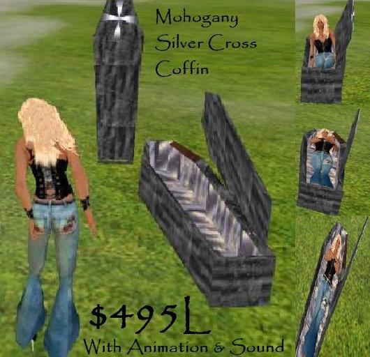 Mohogany Silver Coffin  closing lid, lay anim, graveyard sound