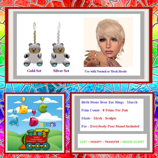 (ABC) Teddy Bear Ear Rings Mar