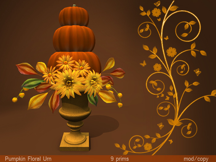 Autumn Fall Pumpkin Floral Urn (mod/copy)