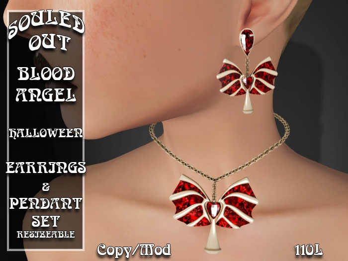 ::SOULED OUT :: BLOOD ANGEL EARRINGS AND PENDANT SET (RUBY)