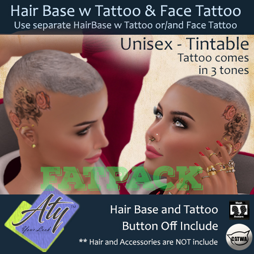Second Life Marketplace - [Aty] Hair Base FatPack T.Devil F.Tattoo ...