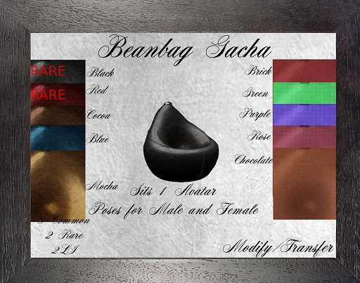 CW-Leather Beanbag Chair-Black RARE