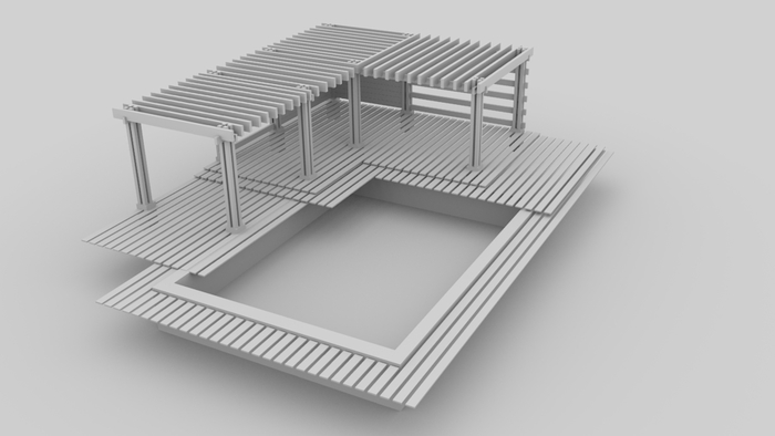 Pixel-Archekture-Paviliong mit Pool