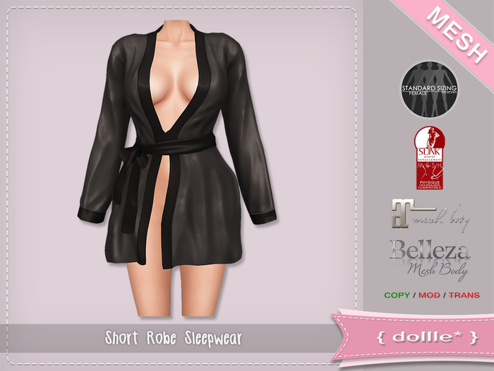 {dollle*} 124 Short Robe Sleepwear - Black