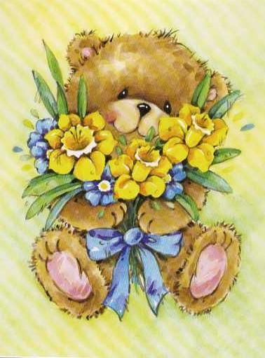 Teddy holding flowers *boxed*