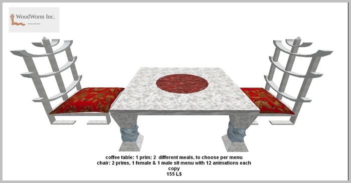 Asian coffee table with chairs: Version 1