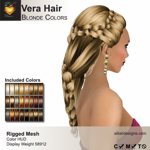 A&A Vera Hair Blonde Colors Pack. Rigged mesh long womens hairstyle