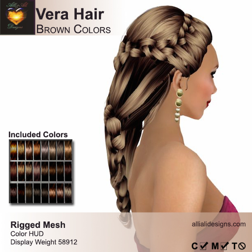 A&A Vera Hair Brown Colors Pack. Rigged mesh long womens hairstyle