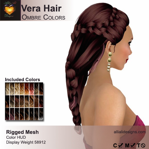 A&A Vera Hair Ombre Colors Pack. Rigged mesh long womens hairstyle