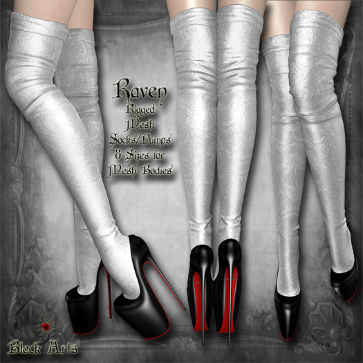 ~Black Arts~Raven Socks/Pumps White