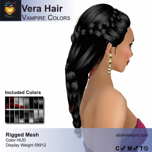 A&A Vera Hair Vampire Colors Pack. Rigged mesh long womens hairstyle