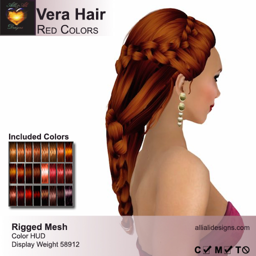 A&A Vera Hair Red Colors Pack. Rigged mesh long womens hairstyle