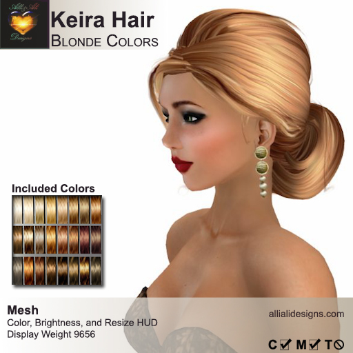 A&A Keira Hair Blonde Colors Pack.  Resizable mesh womens updo hairstyle