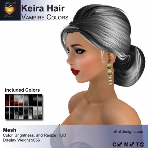 A&A Keira Hair Vampire Colors Pack.  Resizable mesh womens updo hairstyle