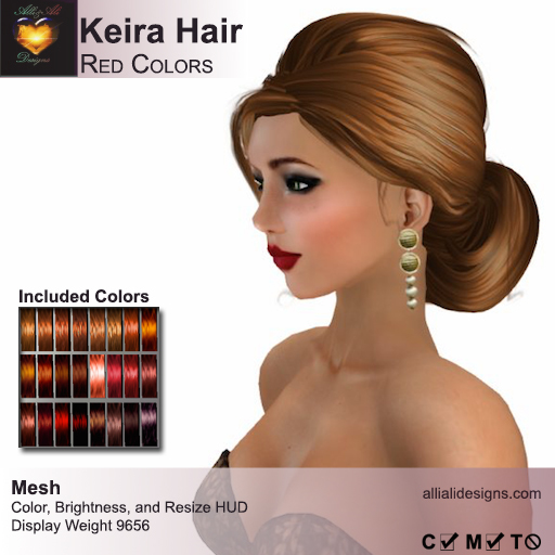 A&A Keira Hair Red Colors Pack.  Resizable mesh womens updo hairstyle