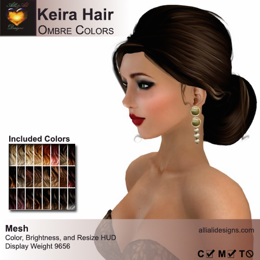 A&A Keira Hair Ombre Colors Pack.  Resizable mesh womens updo hairstyle