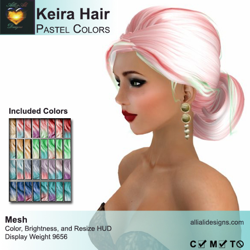 A&A Keira Hair Pastel Colors Pack.  Resizable mesh womens updo hairstyle
