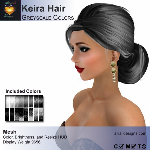 A&A Keira Hair Greyscale Colors Pack.  Resizable mesh womens updo hairstyle