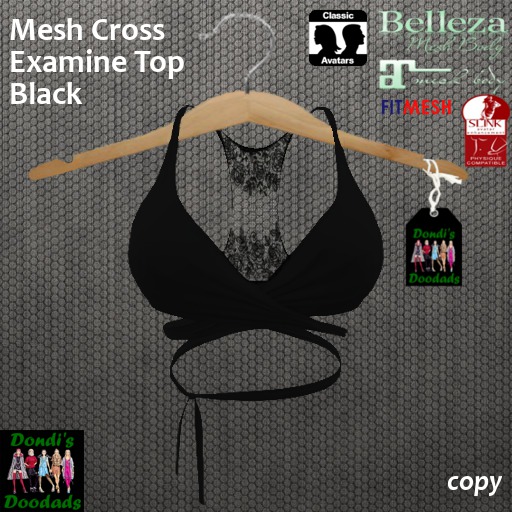 Second Life Marketplace - Dondi's Doodads Mesh Cross Examine Top Black