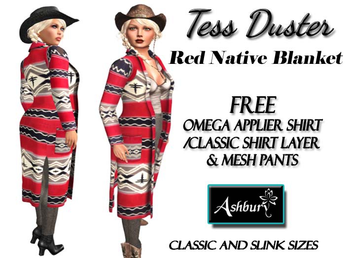 Second Life Marketplace - [ASHBURY] Tess Duster Coat-INDIAN RED BLANKET