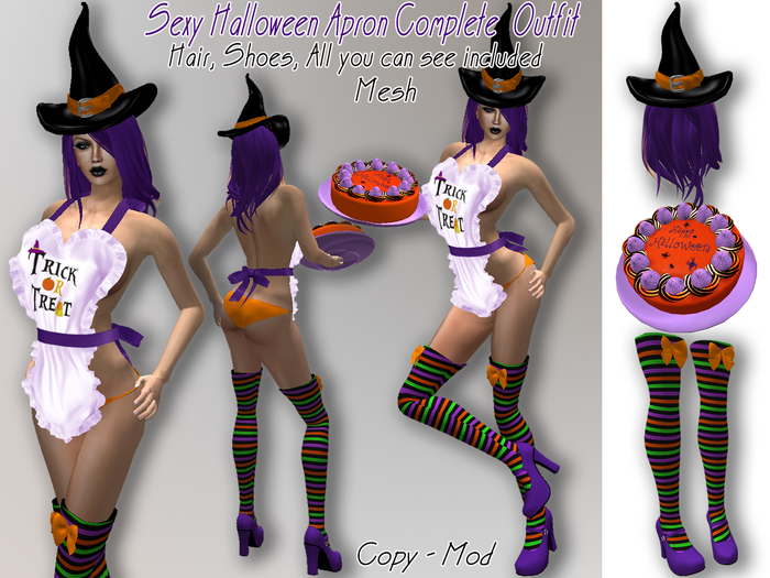 Sexy Halloween Apron Complete Outfit - Mesh - F