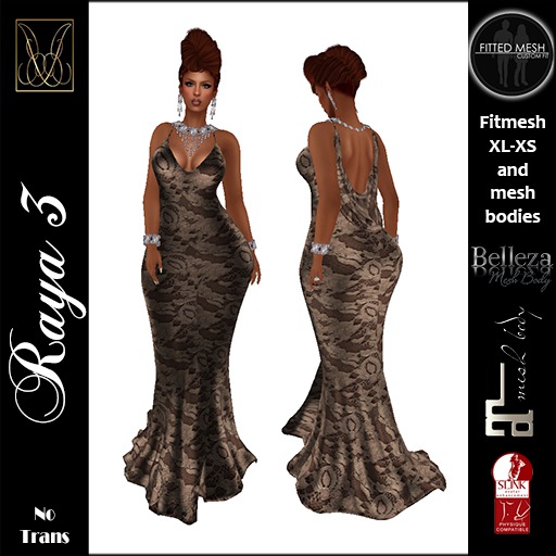 JCD Raya3 Brown Lace Mesh Gown  (bagged)