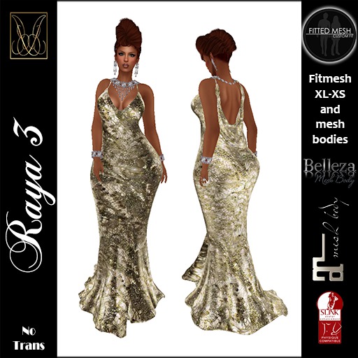 JCD Raya3 Gold Lace Mesh Gown  (bagged)