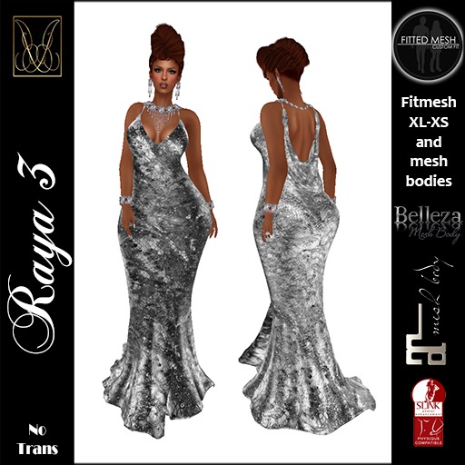 JCD Raya3 Silver Lace Mesh Gown  (bagged)