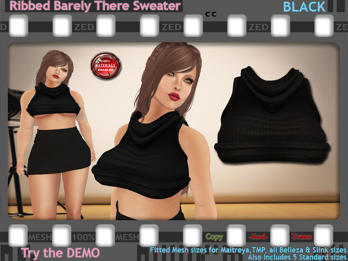 ::ZED:: Ribbed Barely There Sweater, Black