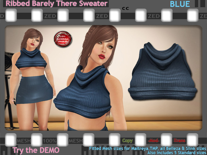 ::ZED:: Ribbed Barely There Sweater, Blue