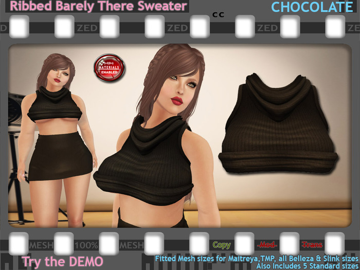 ::ZED:: Ribbed Barely There Sweater, Chocolate